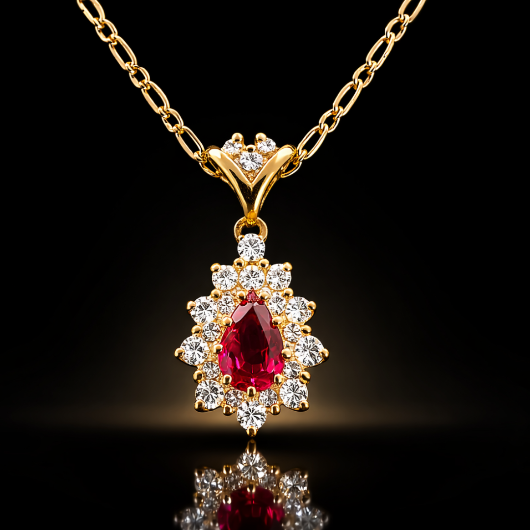 14K Yellow Gold 1.58 CTW Genuine Ruby & Diamond Pendant