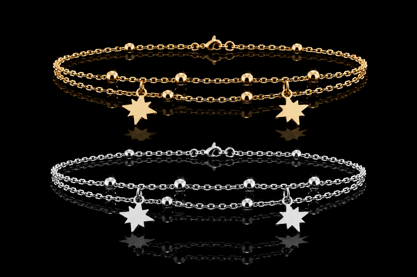 925 Sterling Silver Double Row North Star Bracelet