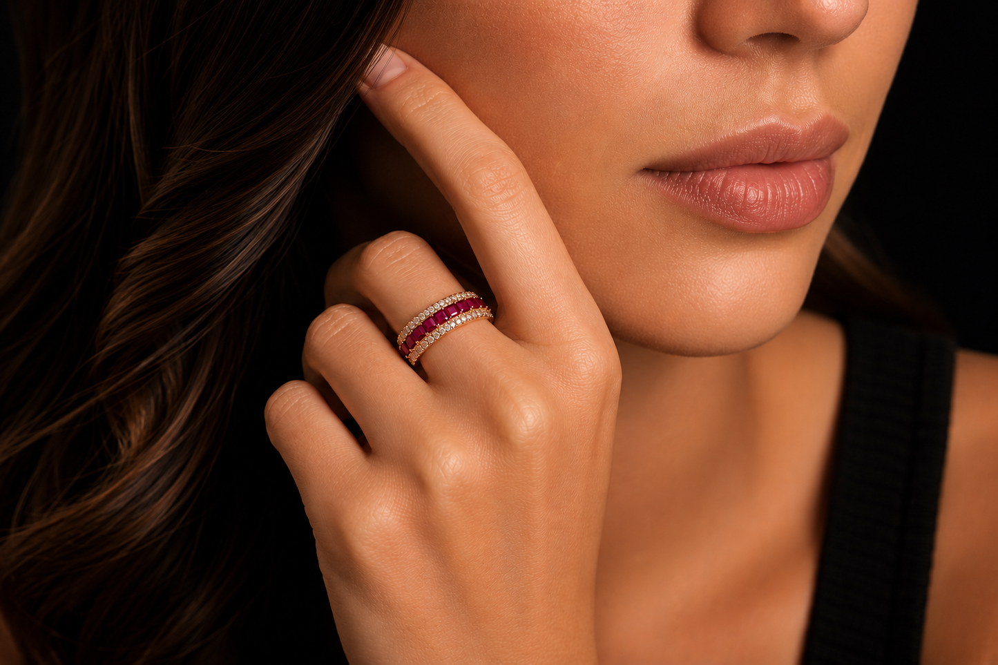 14 kt. Rose Gold 1.83 ctw. Genuine Ruby & Diamond 5 Row Ring by EFFY