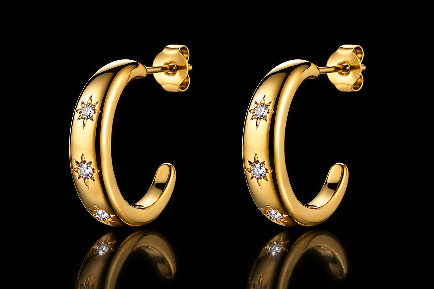 18 kt. Yellow Gold over Titanium Stainless Steel 20 mm Crystal Accented Hoops