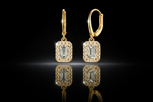14 kt. Yellow Gold Finished Emerald Cut Lever Back Earrings