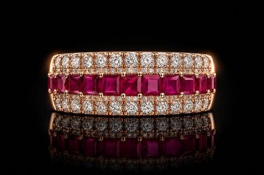 14 kt. Rose Gold 1.83 ctw. Genuine Ruby & Diamond 5 Row Ring by EFFY