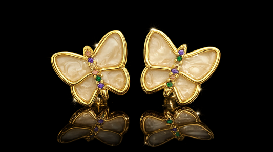 14kt. Yellow Gold PVD Mother of Pearl Butterfly Studs 1450 - Multi Color 1451 - White Sapphire