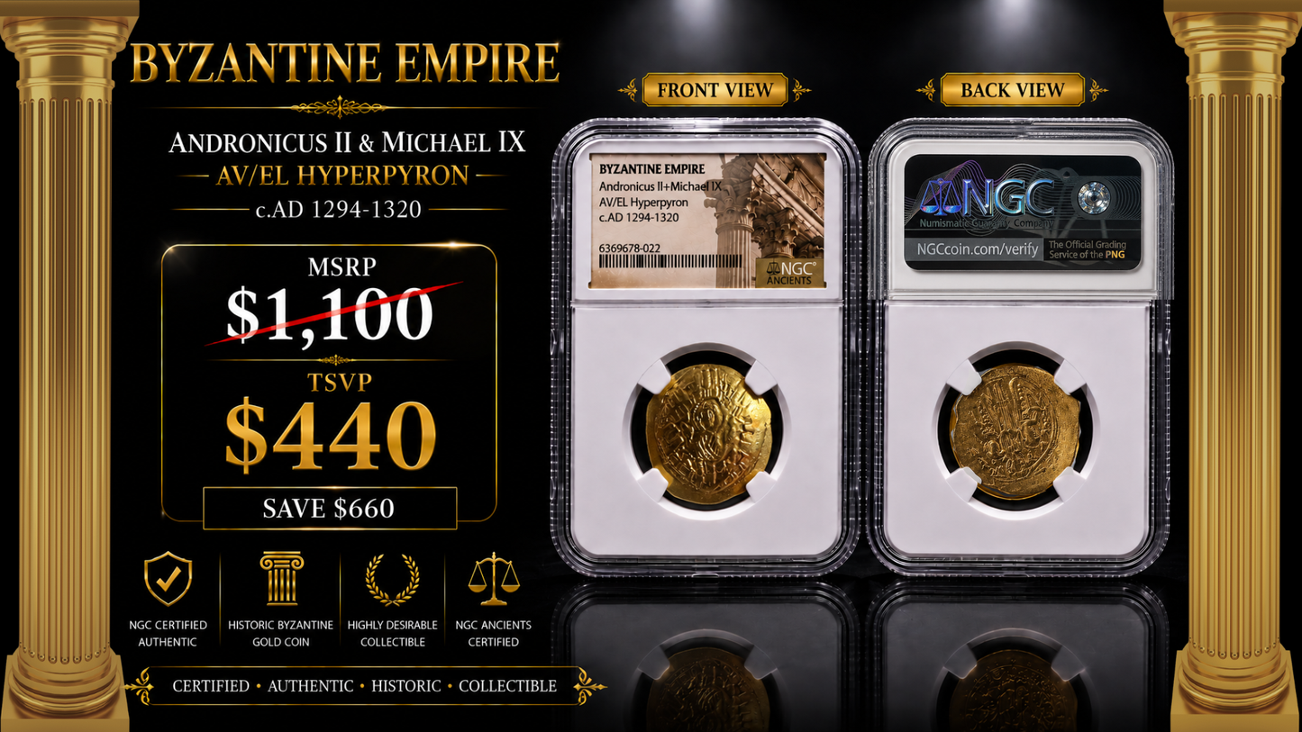 BYZANTINE EMPIRE Andronicus II + Michael IV circa 1294 - 1320 AD Solid Gold Coin - NGC Certified