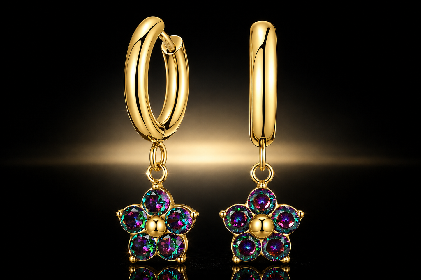 18kt Gold over Titanium Steel Mystic Topaz Drop Hoop Earrings – Hearts & Flowers