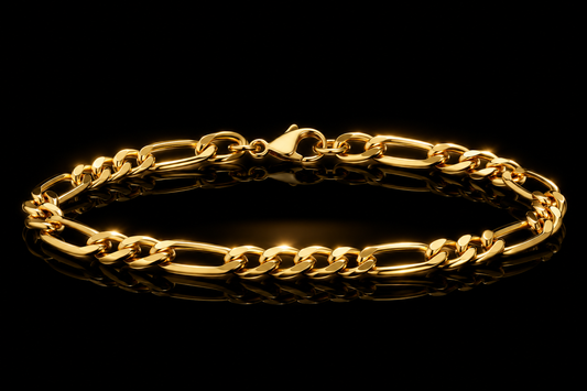 14kt/Rhodium Over Stainless Steel 8 mm Figaro Chain 8.5 Inch Bracelet