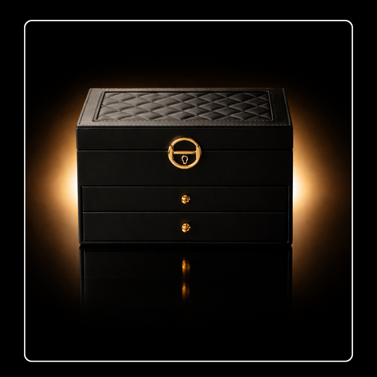 Three Tier Quilted Jewelry Box - Black