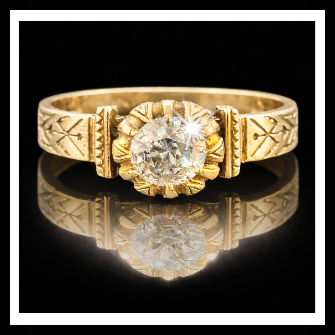 18kt Yellow Gold Vintage Old European Cut Diamond Ring – Circa 1900s – 0.50 Carat