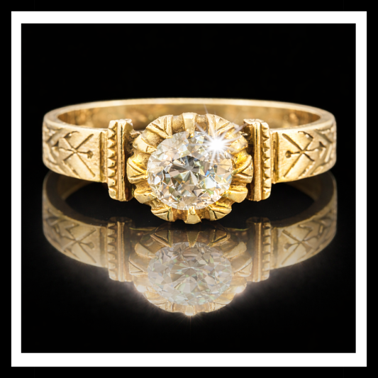 18kt Yellow Gold Vintage Old European Cut Diamond Ring – Circa 1900s – 0.50 Carat