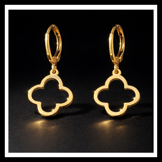14K Yellow Gold Plated 12.5mm Quatrefoil Dangle Earrings – Classic Clover Drops