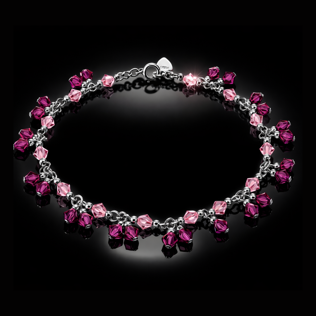 Sterling Silver Triple Rhodium Finished Faceted Swarovski® Crystal Bracelet – 7.25"