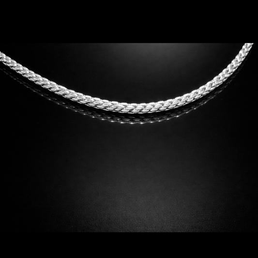 Rhodium Over Stainless Steel 3mm Woven Round Chain – 22"