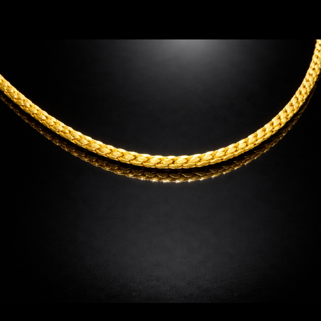 14KT IP Plated Stainless Steel 3mm Woven Round Chain – 22"