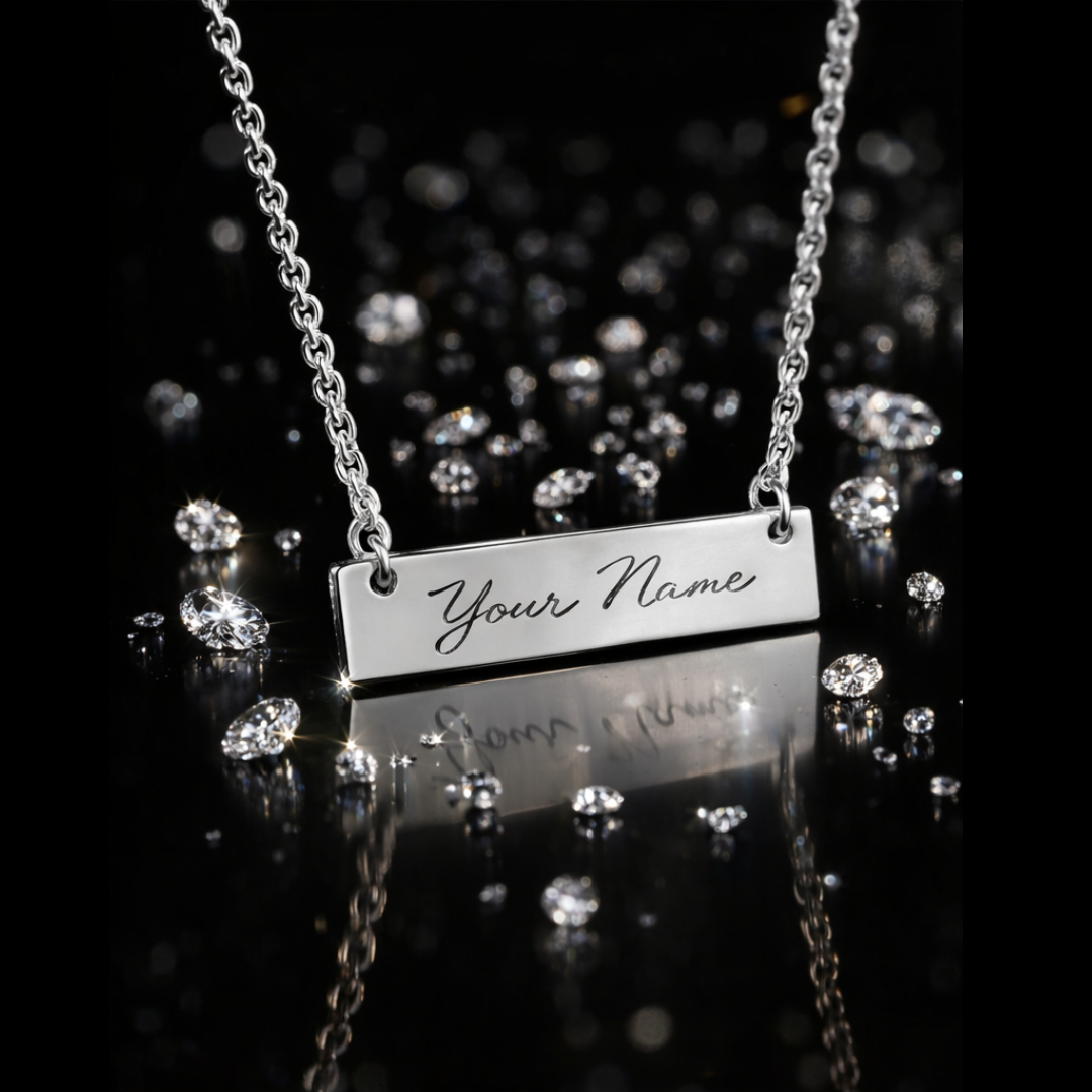 Rhodium Over 316L Stainless Steel Engravable Bar Pendant – 31mm