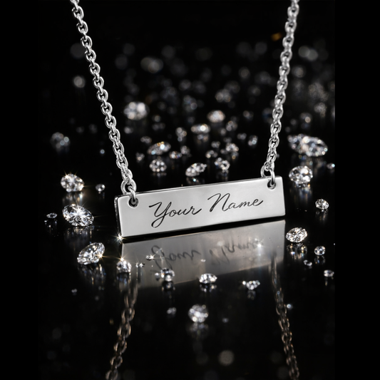 Rhodium Over 316L Stainless Steel Engravable Bar Pendant – 31mm