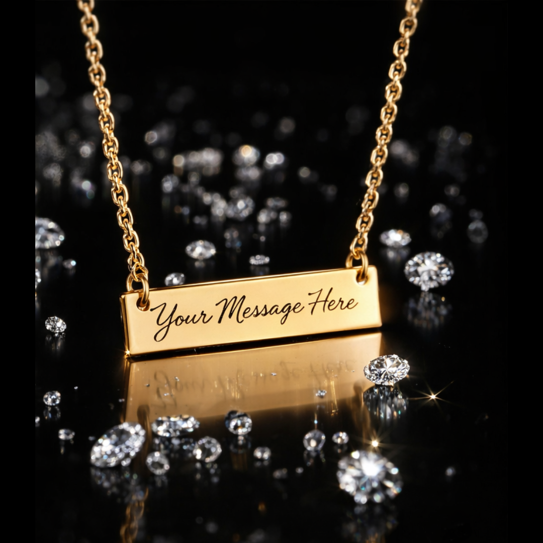 14kt Over 316L Stainless Steel Engravable Bar Pendant – 31mm