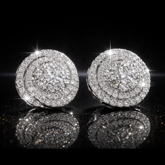Rhodium Finished Sterling Silver CZ Swirling Halo Stud Earrings