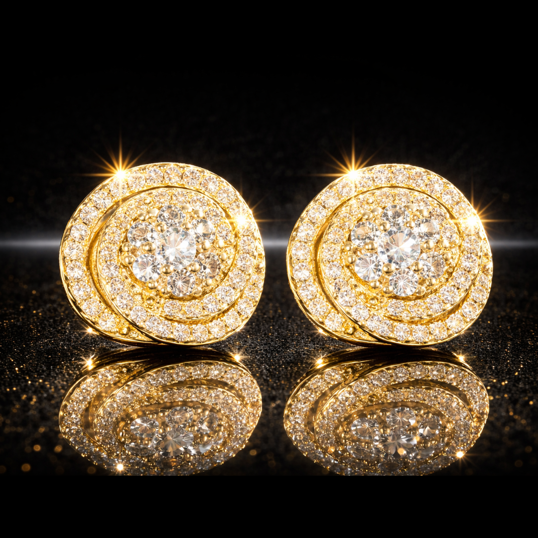14kt Finished Sterling Silver Cubic Zirconia Swirling Halo Stud Earrings