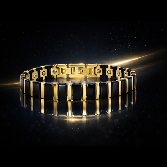 14 kt. Yellow Gold Black Rhodium Finished 316L Stainless Steel Magnetic Men's Bracelet 8.5 - 9 Inches