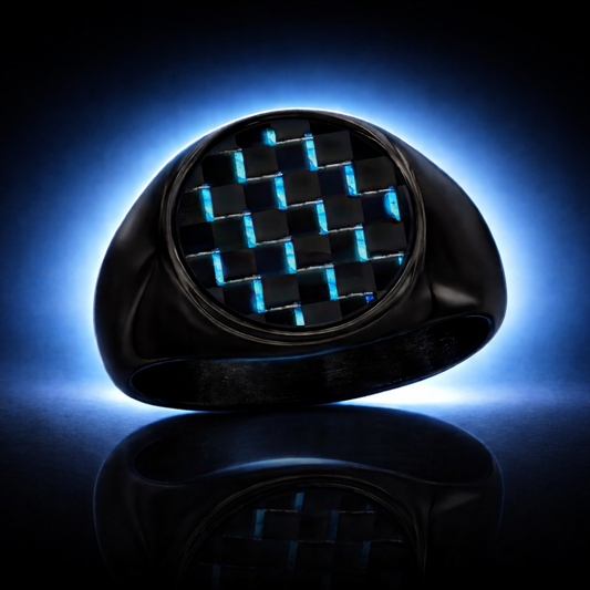Black Rhodium Finished 316L Stainless Steel & Carbon Fiber Men’s Ring