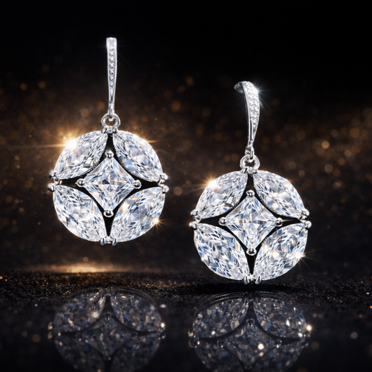 3.00 CTW Lab-Grown White Sapphire Princess & Marquise Cluster Dangle Earrings – Rhodium Finished