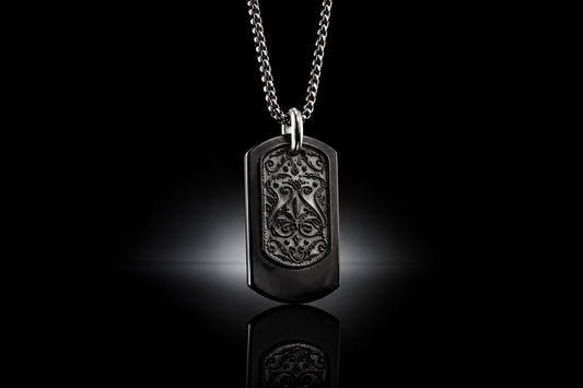 925 Sterling Silver Black Titanium Double Dog Tag Pendant & 20" Chain by Edward Mirell