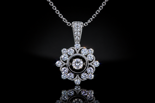 925 Platnium Bonded Sterling Silver Vintage Style Lab Created  “Dancing Diamond” Pendant