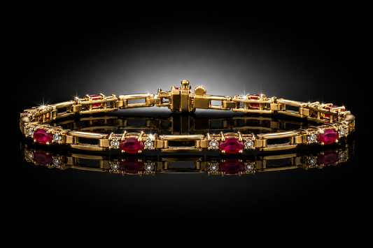 Vintage 14kt Yellow Gold 2.75 CTW Ruby & Diamond Tennis Bracelet, Circa 1970s