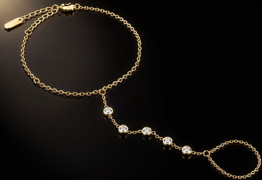 14 kt. Yellow Gold PVD 5 Stone Cubic Zirconia Cleopatra Hand Chain