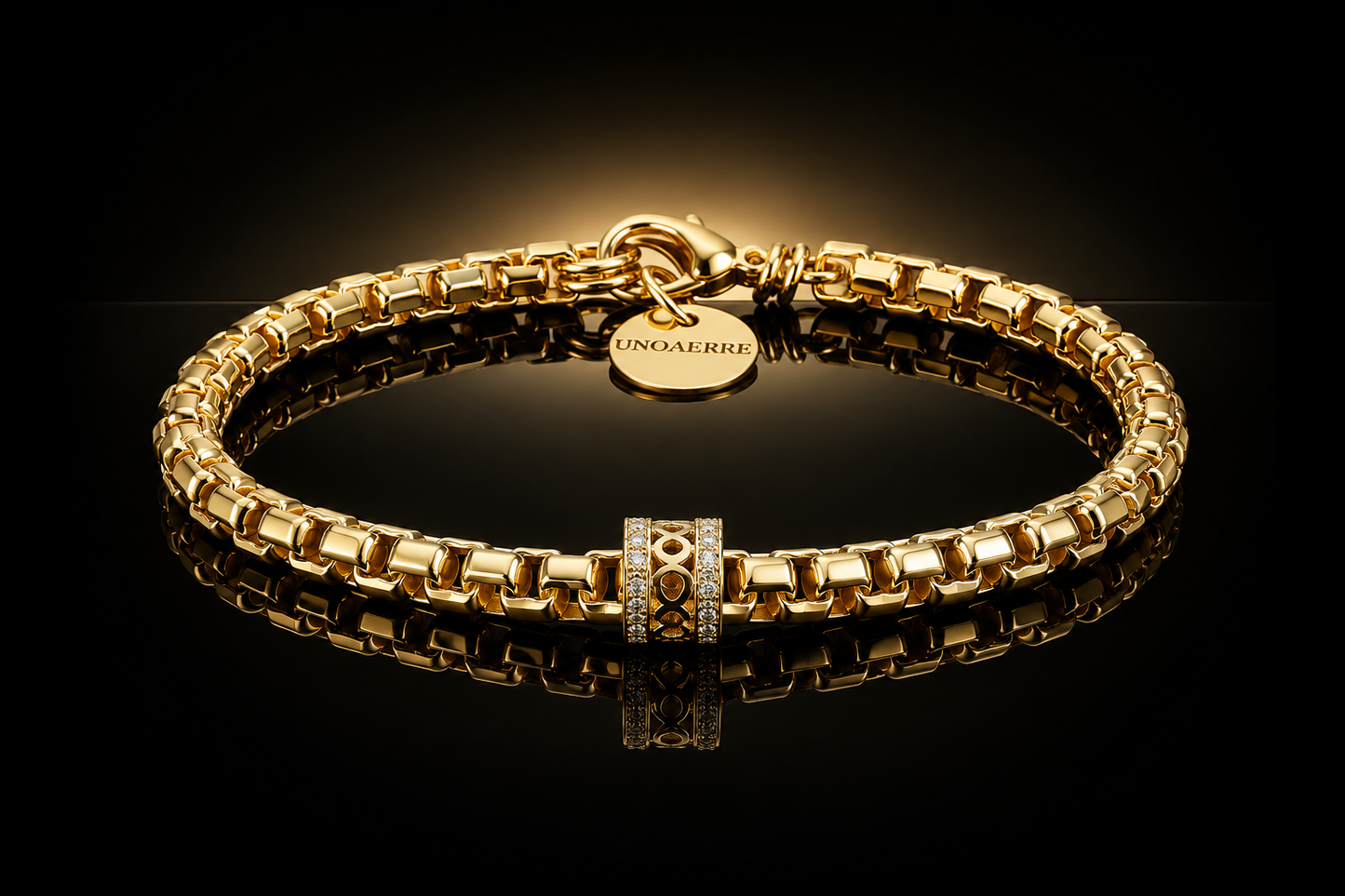 24 kt. Bonded Stainless Steel Bracelet with LG Diamond Accented Rondelle – 8.25 Inches