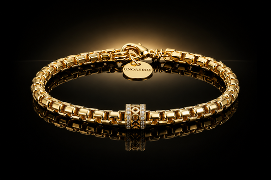 24 kt. Bonded Stainless Steel Bracelet with LG Diamond Accented Rondelle – 8.25 Inches
