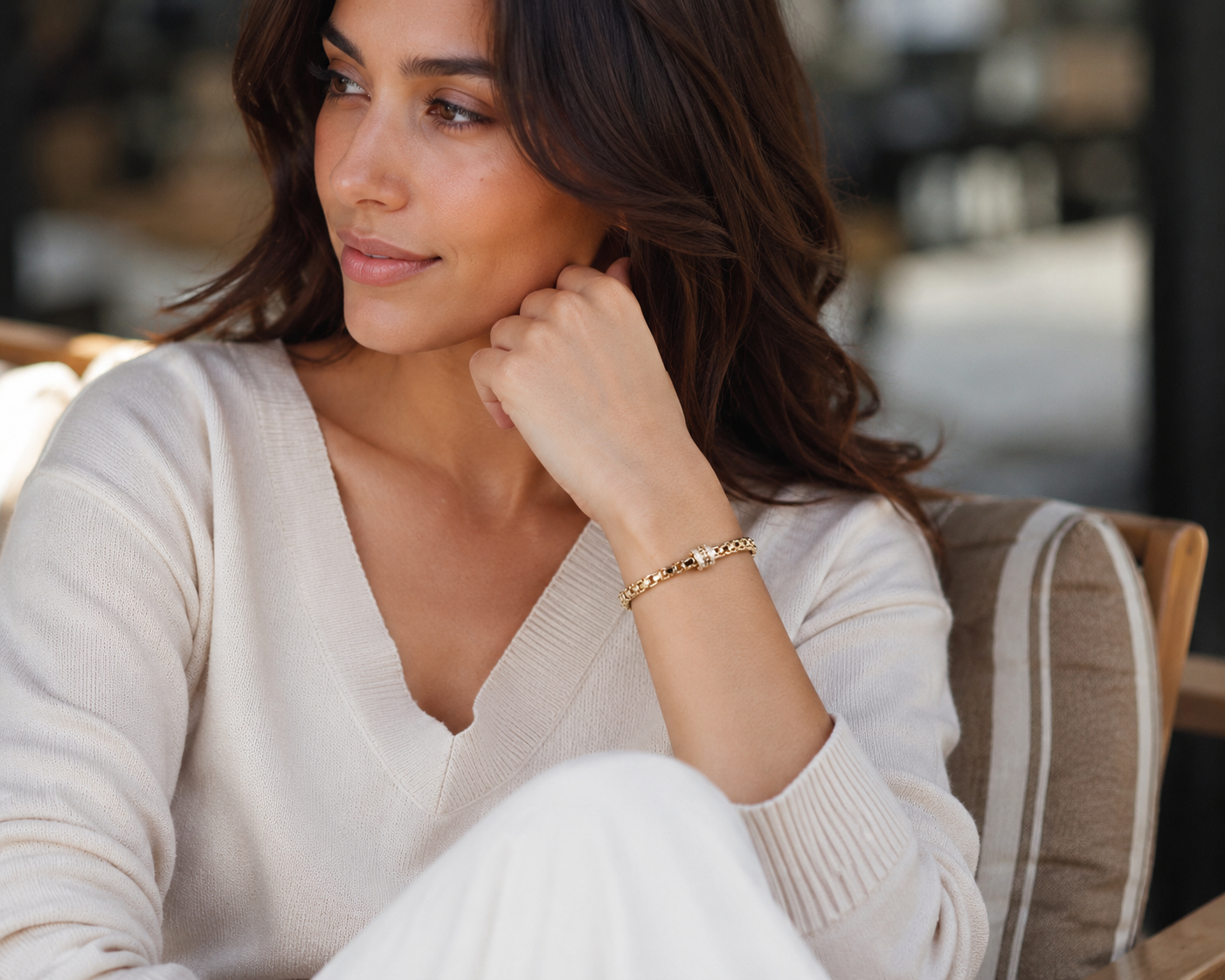 24 kt. Bonded Stainless Steel Bracelet with LG Diamond Accented Rondelle – 8.25 Inches