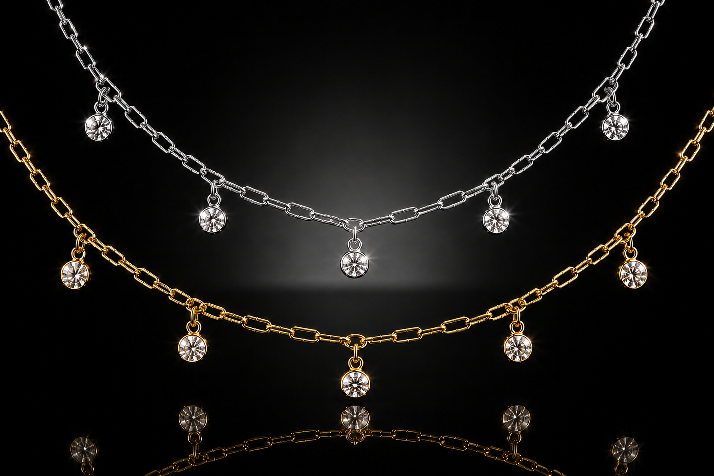 14k/925 Sterling Silver 5 Stone Bezel Set LG White Sapphire Paperclip Station Necklace – 18"