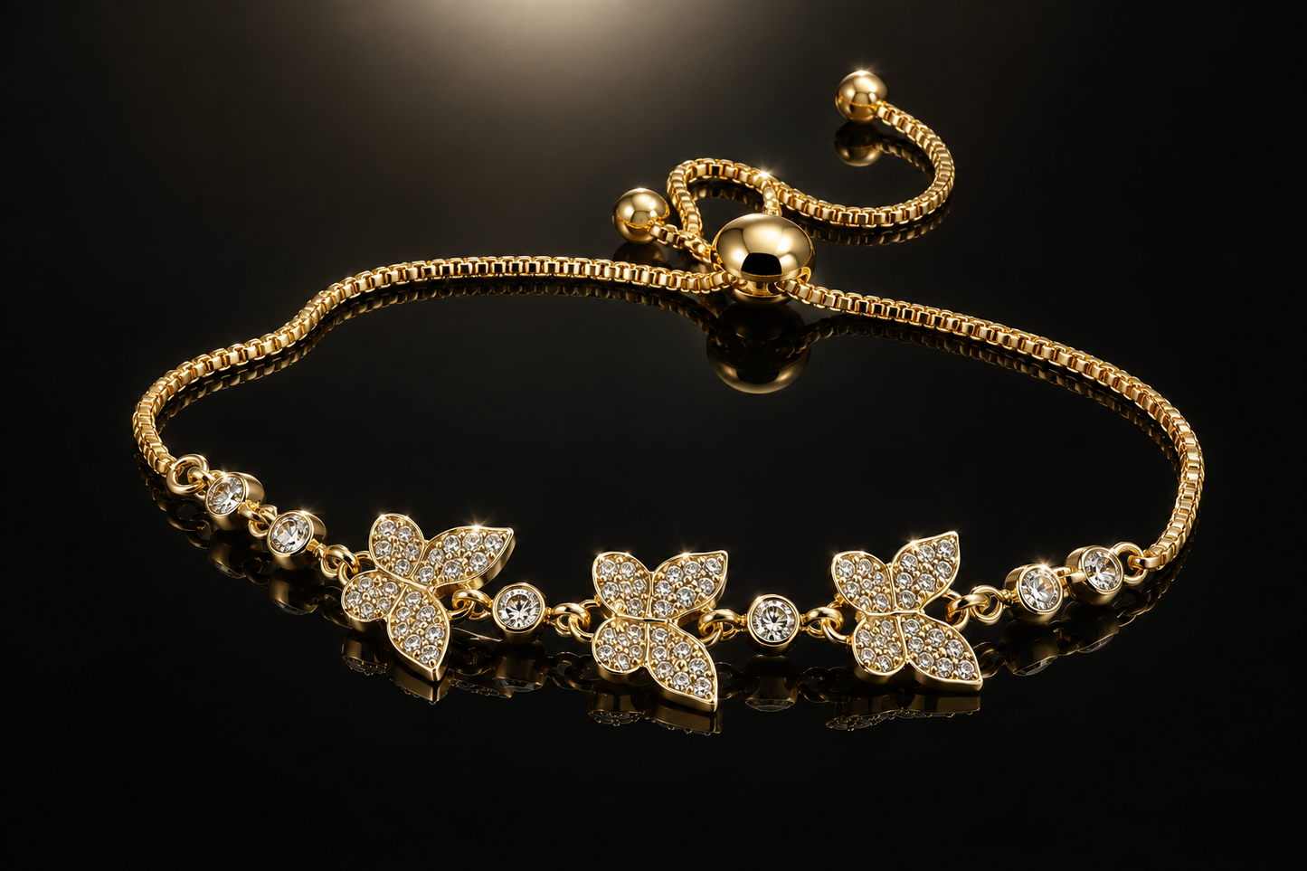 14kt Yellow Gold over Stainless Steel Triple Butterfly Bolo Bracelet