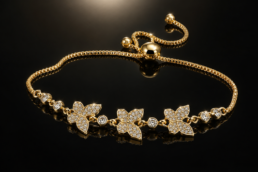 14kt Yellow Gold over Stainless Steel Triple Butterfly Bolo Bracelet