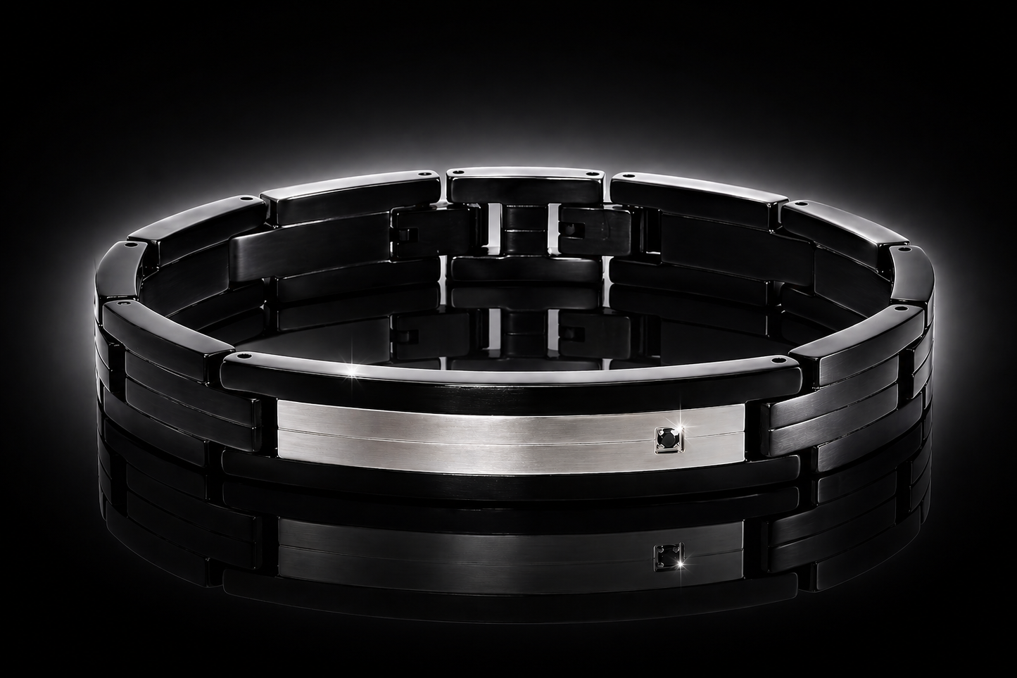 12 mm Black IP Stainless Steel Genuine Black Diamond Bracelet – 8.75 Inches