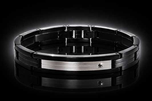 12 mm Black IP Stainless Steel Genuine Black Diamond Bracelet – 8.75 Inches