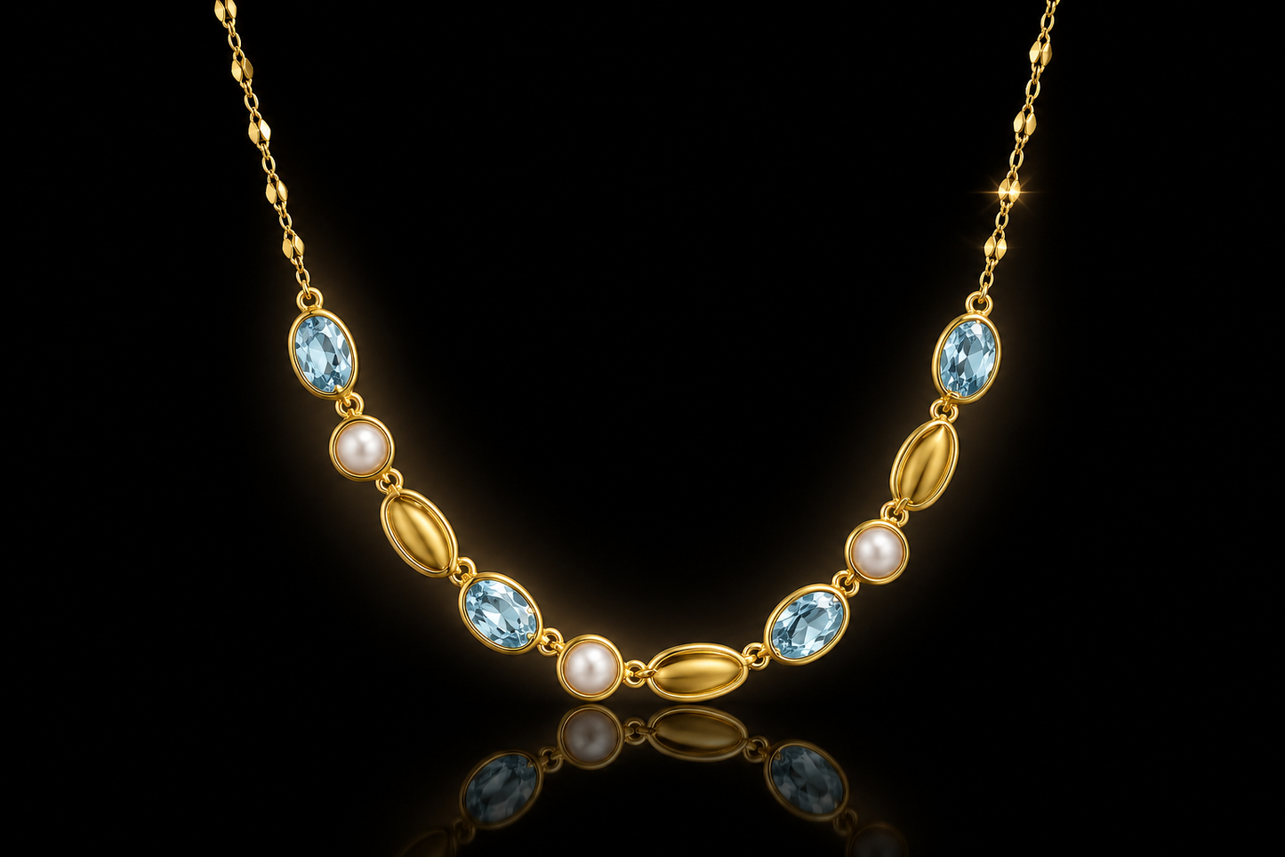 Sky Blue Topaz & Freshwater Pearl Necklace – Italian Silver with 14KT Gold Finish