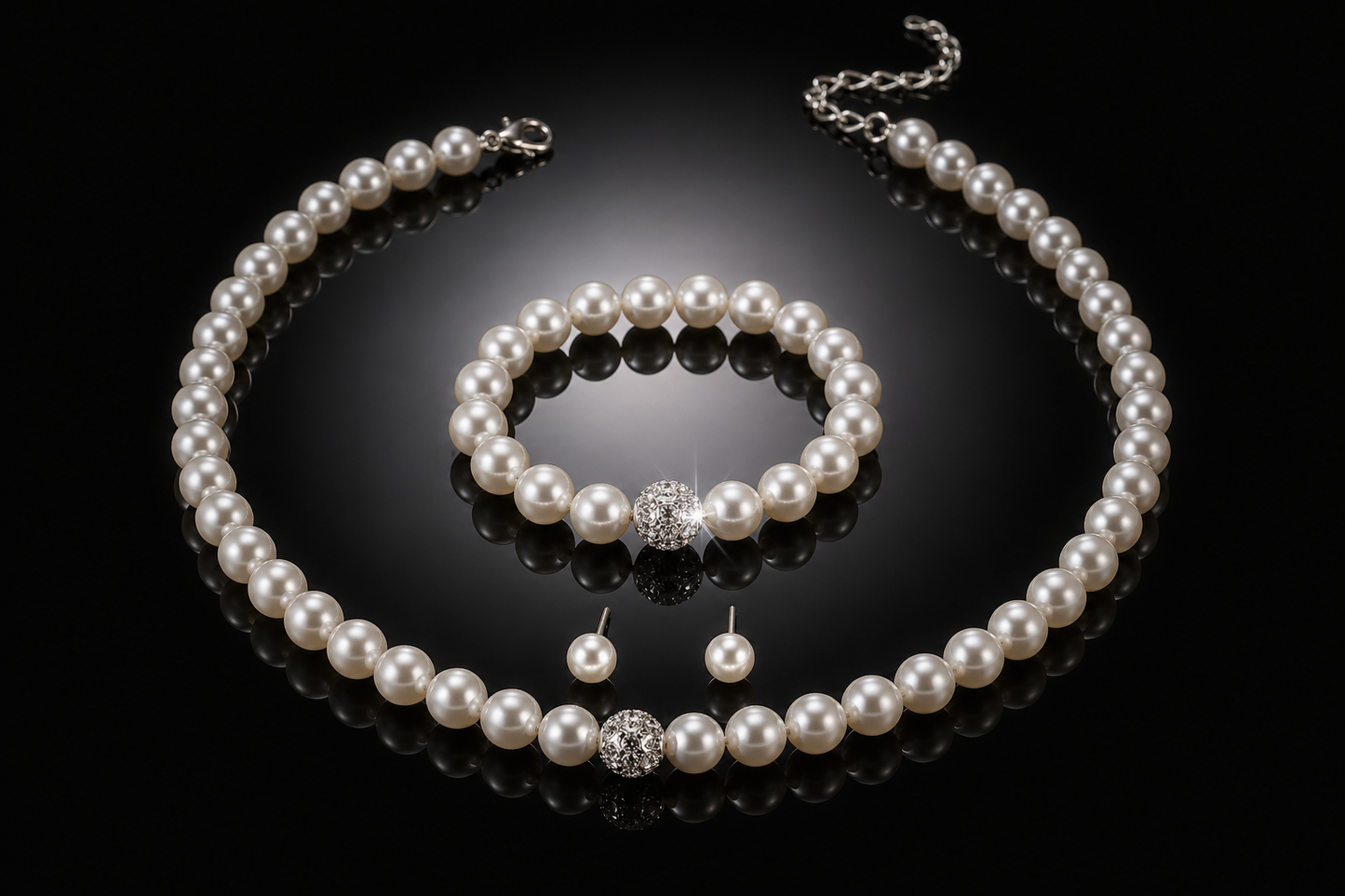 8mm Faux Pearl 3-Piece Set with Pavé Crystal Accent Beads