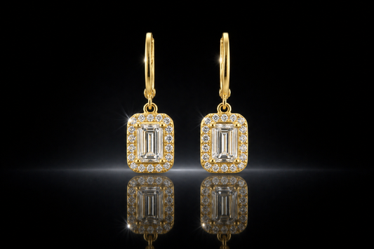 14 kt. Yellow Gold Finished Emerald Cut Lever Back Earrings