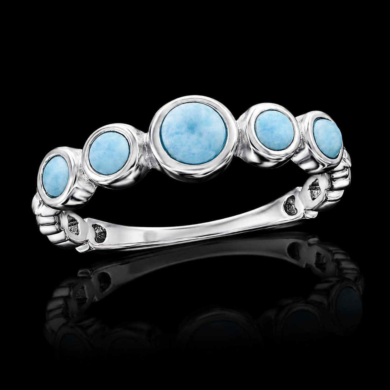 Sterling Silver Graduating Round Larimar Five-Stone Ring