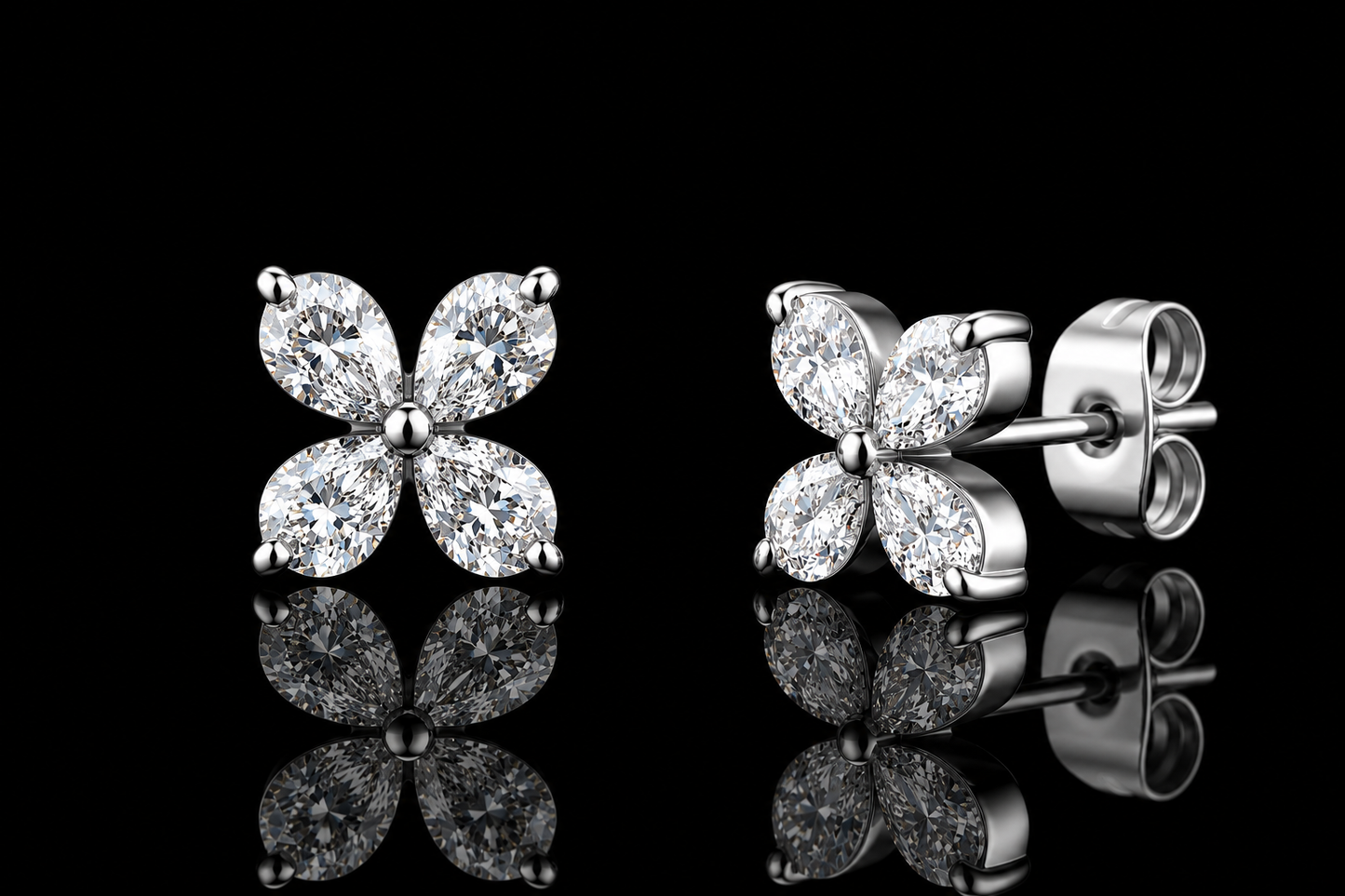 18kt Gold/Rhodium-Finished Titanium Steel Petal Stud Earrings