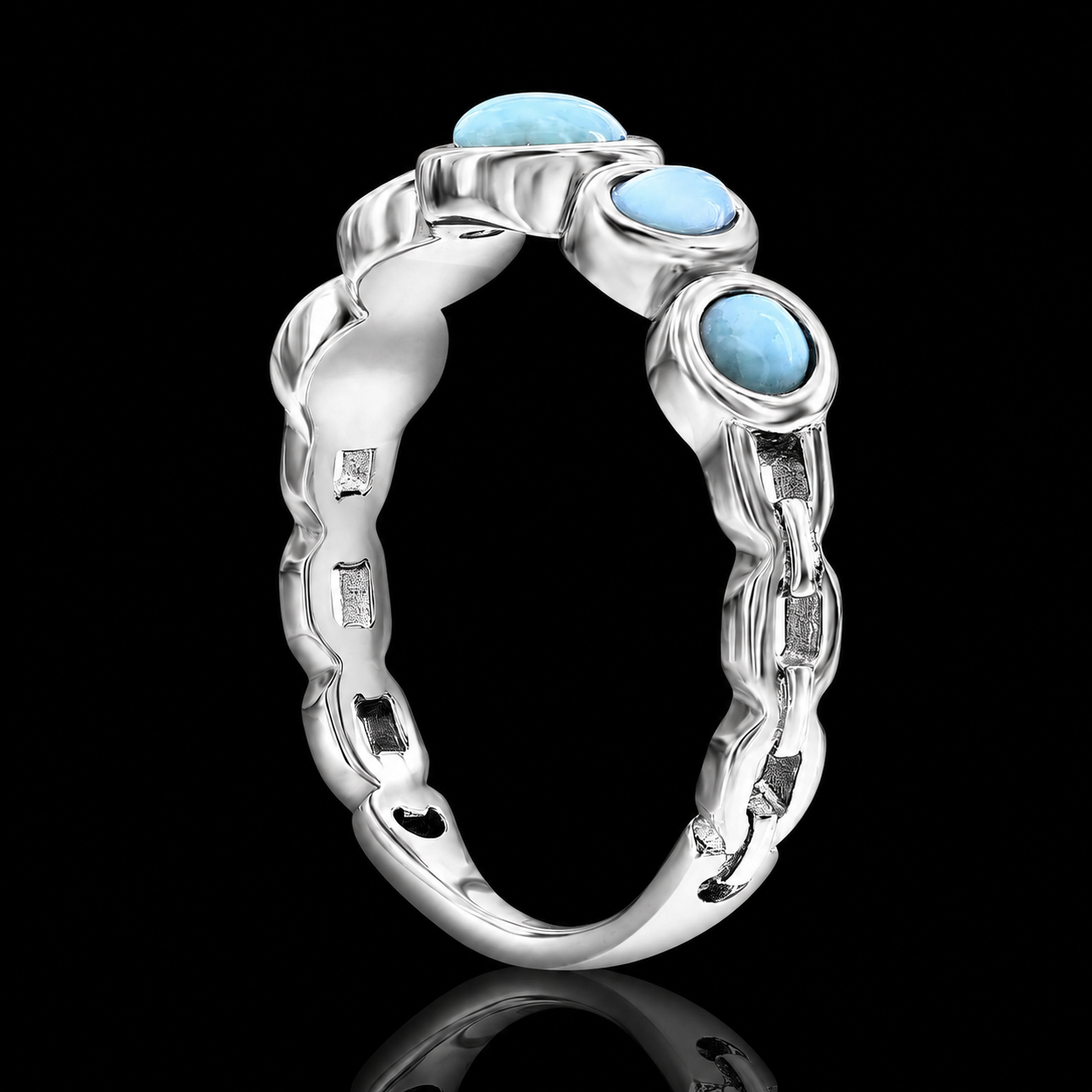 Sterling Silver Graduating Round Larimar Five-Stone Ring