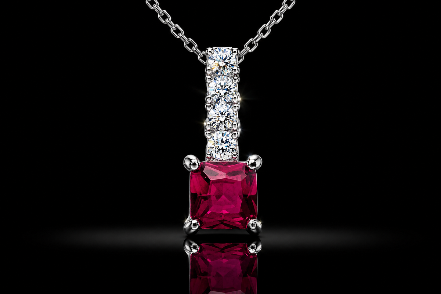 925 Triple Rhodium Finished Sterling Silver 1.25 ctw. LG Ruby & White Sapphire Pendant & Chain