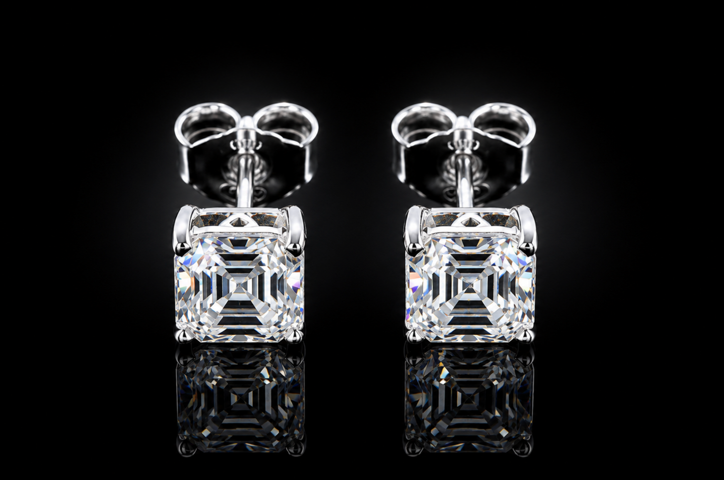 925 Triple Rhodium Sterling Silver Asscher-Cut Lab White Sapphire Necklace, Earrings & Ring Set