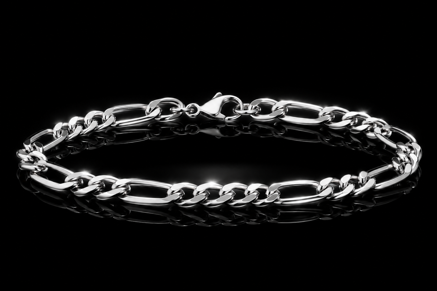 14kt/Rhodium Over Stainless Steel  8 mm  Figaro Chain  8.5 Inch  Bracelet