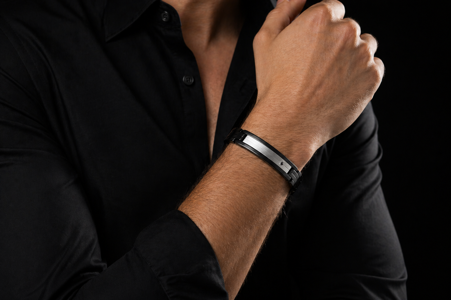 12 mm Black IP Stainless Steel Genuine Black Diamond Bracelet – 8.75 Inches